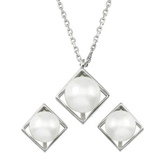 Sterling Silver Boxed Synthetic Pearl with CZ Set