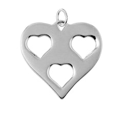 Sterling Silver Rhodium Plated Heart Charm With 3 Cut Out Inner Hearts Pendant
