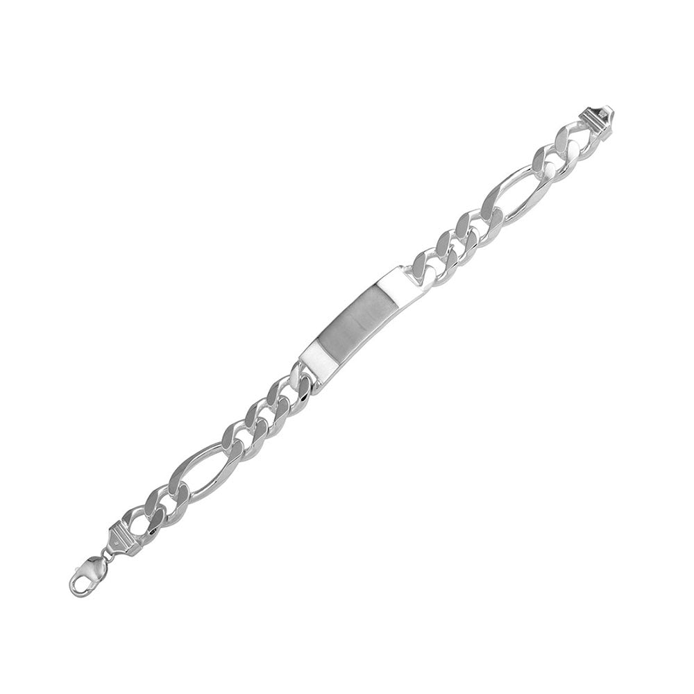 Sterling Silver Engravable ID Super Flat Figaro 250-9.7mm Bracelet