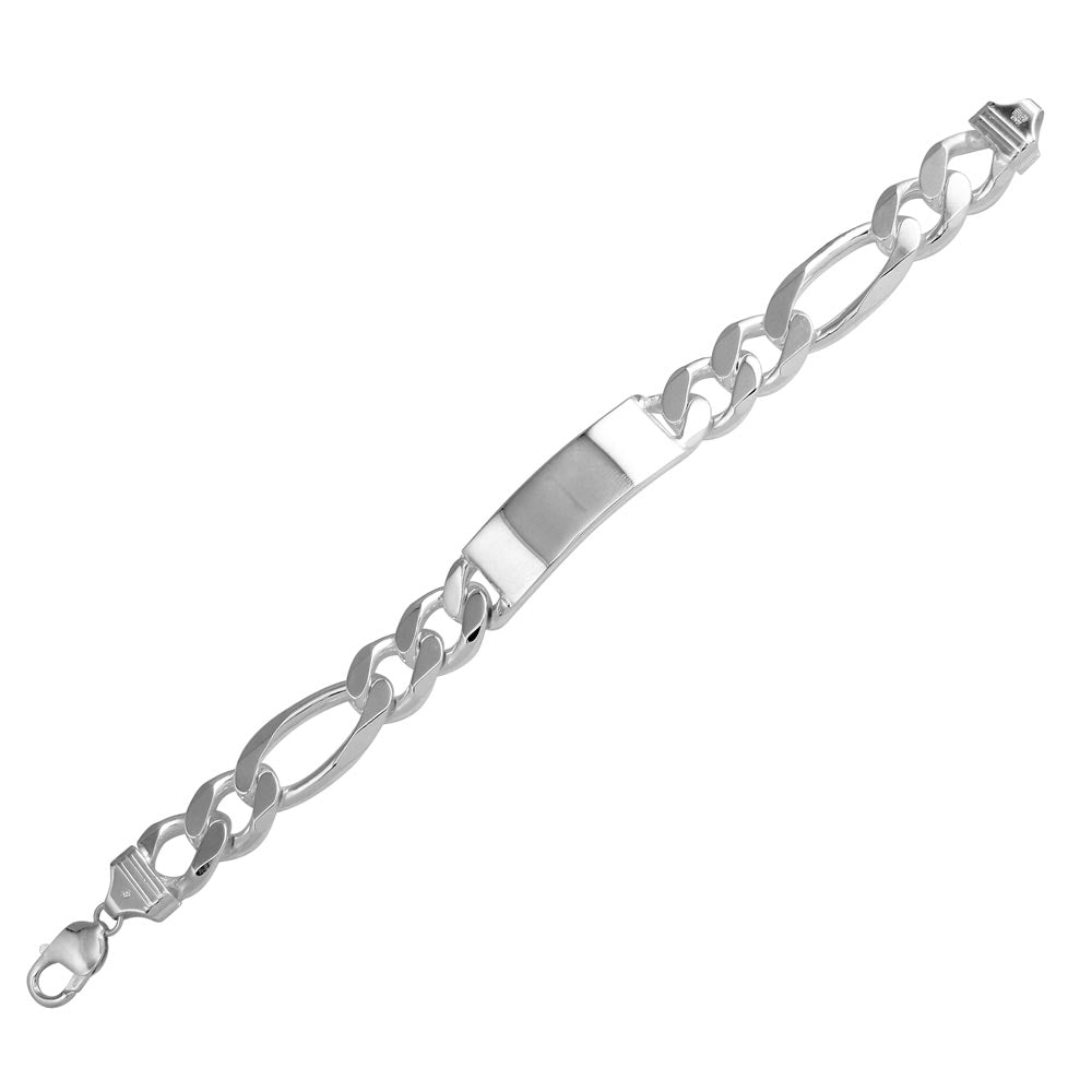 Sterling Silver Engravable ID Super Flat Figaro 400-16.3mm Bracelet