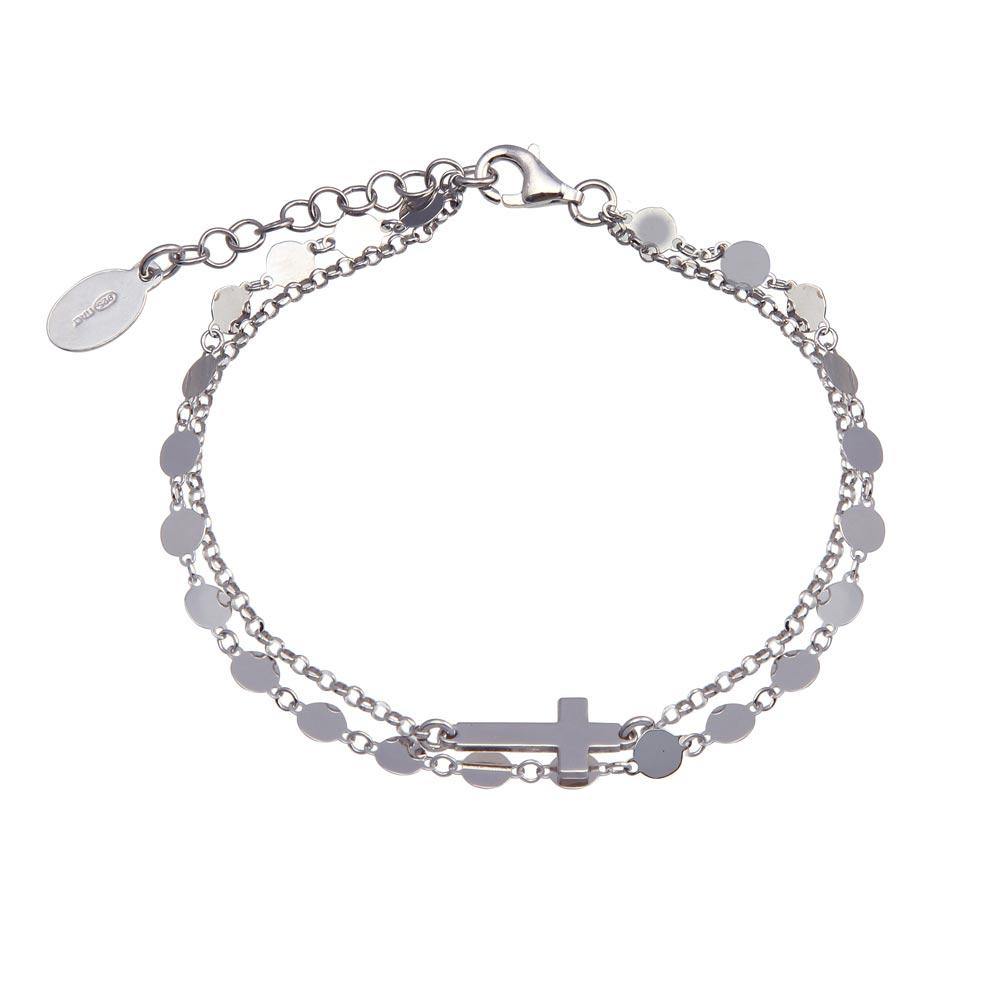 Sterling Silver Rhodium Plated Disc Cross Link Chain Bracelet