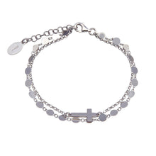 Load image into Gallery viewer, Sterling Silver Rhodium Plated Disc Cross Link Chain Bracelet - silverdepot