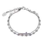 Sterling Silver Rhodium Plated Disc Cross Link Chain Bracelet