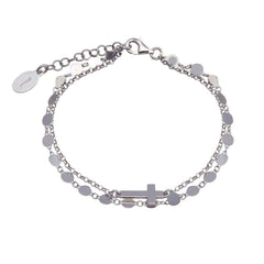 Sterling Silver Rhodium Plated Disc Cross Link Chain Bracelet
