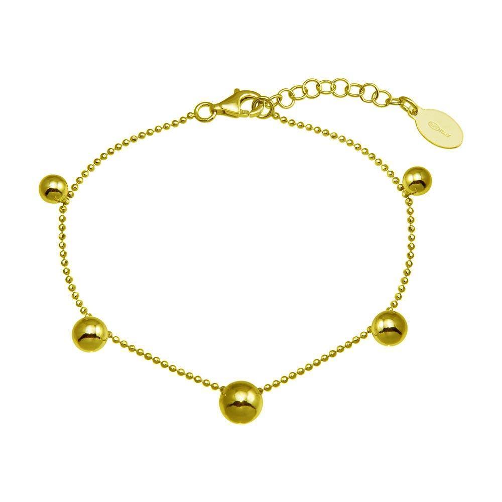 Sterling Silver Gold Plated 5 Bead Charm Bead Link Chain Bracelet