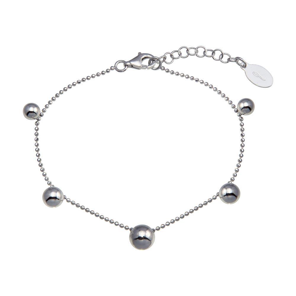 Sterling Silver Rhodium Plated 5 Bead Charm Bead Link Chain Bracelet