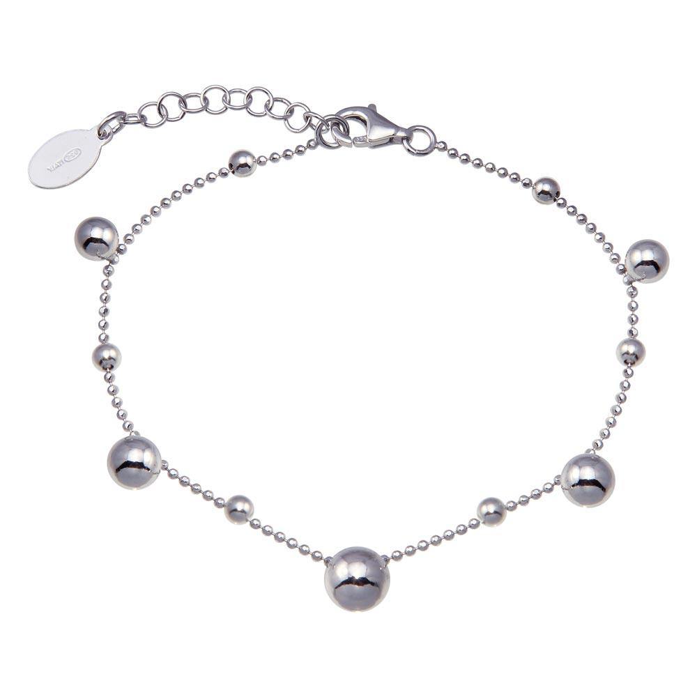 Sterling Silver Rhodium Plated 11 Bead Charm Bead Link Chain Bracelet