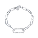 Sterling Silver Rhodium Plated Paperclip CZ Chain Bracelet