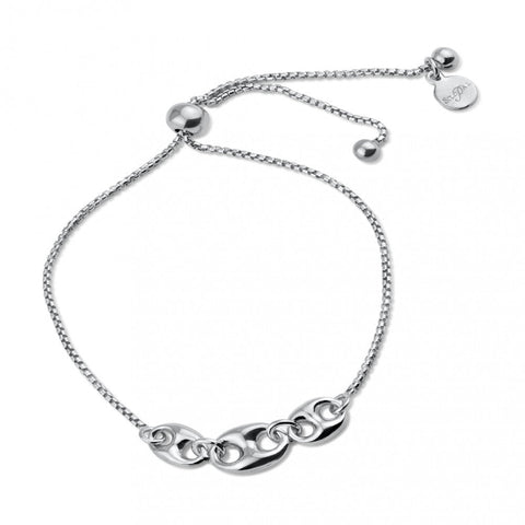 Sterling Silver Rhodium Plated Puffed Mariner Lariat Bracelet