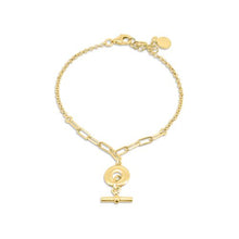 Load image into Gallery viewer, Sterling Silver Gold Plated Rolo Paperclip Donut Bar Adjustable Bracelet