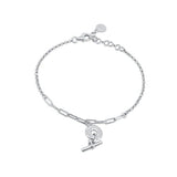 Sterling Silver Rhodium Plated Rolo Paperclip Donut Bar Adjustable Bracelet