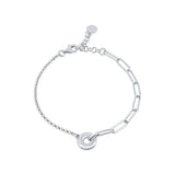 Sterling Silver Rhodium Plated Rolo Paperclip Donut Adjustable Bracelet