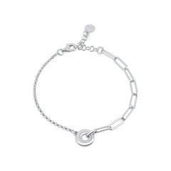 Sterling Silver Rhodium Plated Rolo Paperclip Donut Adjustable Bracelet