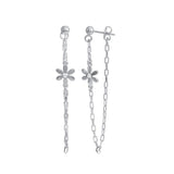 Sterling Silver Rhodium Plated Dangling Flower CZ Earrings