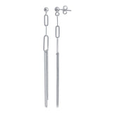 Sterling Silver Rhodium Plated Dangling Ball Paperclip Earrings