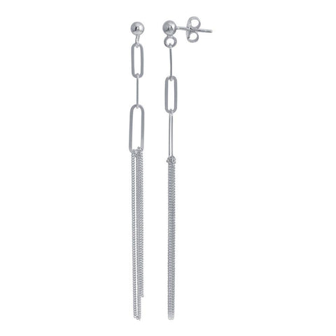 Sterling Silver Rhodium Plated Dangling Ball Paperclip Earrings