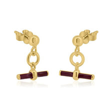 Load image into Gallery viewer, Sterling Silver Gold Plated Dangling Red Enamel Bar Stud Earrings