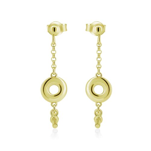 Sterling Silver Gold Plated Dangling Donut Bar Stud Earrings