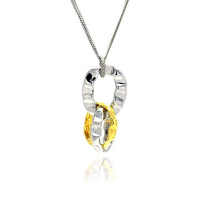 Sterling Silver Italian Chain Necklace with Two Silver Oval and One Gold Plated Oval Pendant