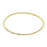 Sterling Silver Gold Plated Popcorn Italian Chain Necklace with Three Silver Paved Round Disc Charms Magnetic Clasp ClosureAnd Chain Length of 17 And Thickness: 3.18MM