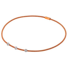 Load image into Gallery viewer, Sterling Silver Rose Gold Plated Popcorn Italian Chain Necklace with Three Silver Paved Round Disc Charms Magnetic Clasp ClosureAnd Chain Length of 17 And Thickness: 3.18MM