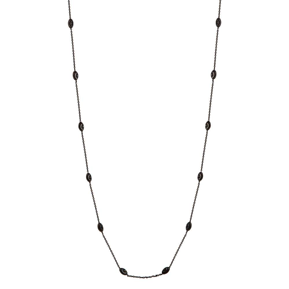 Sterling Silver Black Rhodium Plated Diamond Cut Oval Italian Necklace