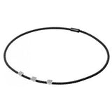 Sterling Silver Black Rhodium Plated Popcorn Italian Chain Necklace with Three Silver Paved Square Charms Magnetic Clasp Closure. Chain Length of 17.5 And Thickness: 3.27MM