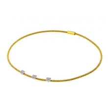 Load image into Gallery viewer, Sterling Silver Gold Plated Popcorn Italian Chain Necklace with Three Silver Paved Square Charms Magnetic Clasp Closure. Chain Length of 17.5 And Thickness: 3.27MM