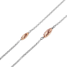 Load image into Gallery viewer, Sterling Silver Rhodium Plated Chain Necklace with Multi Rose Gold Plated Twisted BeadsAnd Lobster Clasp ClosureAnd Length of 17