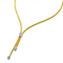 Load image into Gallery viewer, Sterling Silver Gold Plated Popcorn Lariat Italian Chain Necklace with Silver Paved Round Disc Charm Magnetic Clasp  ClosureAnd Chain Length of 16.5 And Thickness: 3.20MM