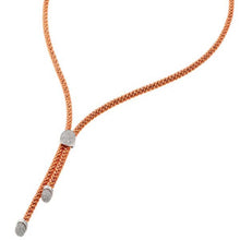 Load image into Gallery viewer, Sterling Silver Rose Gold Plated Popcorn Lariat Italian Chain Necklace with Silver Paved Round Disc Charm Magnetic Clasp  ClosureAnd Chain Length of 16.5 And Thickness: 3.20MM