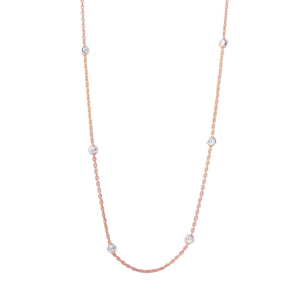 Sterling Silver Classy Rose Gold Plated Italian Necklace with Multi Silver Fancy Round BeadsAnd Closure: Lobster Clasp Closure Length: 36