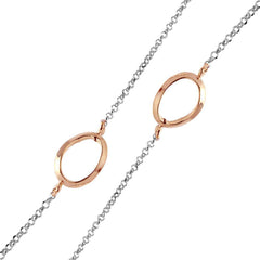Sterling Silver Rhodium Plated Chain Necklace with Multi Curved Rose Gold Plated Oval LoopsAnd Lobster Clasp ClosureAnd Length of 17