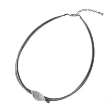 Load image into Gallery viewer, Sterling Silver Black Rhodium Plated Italian Necklace with Rhodium Plated Micro Pave Cz Curved DesignAnd Lobster Clasp ClosureAnd Length of 17