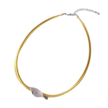 Load image into Gallery viewer, Sterling Silver Gold Plated Italian Necklace with Rhodium Plated Micro Pave Cz Curved DesignAnd Lobster Clasp ClosureAnd Length of 17