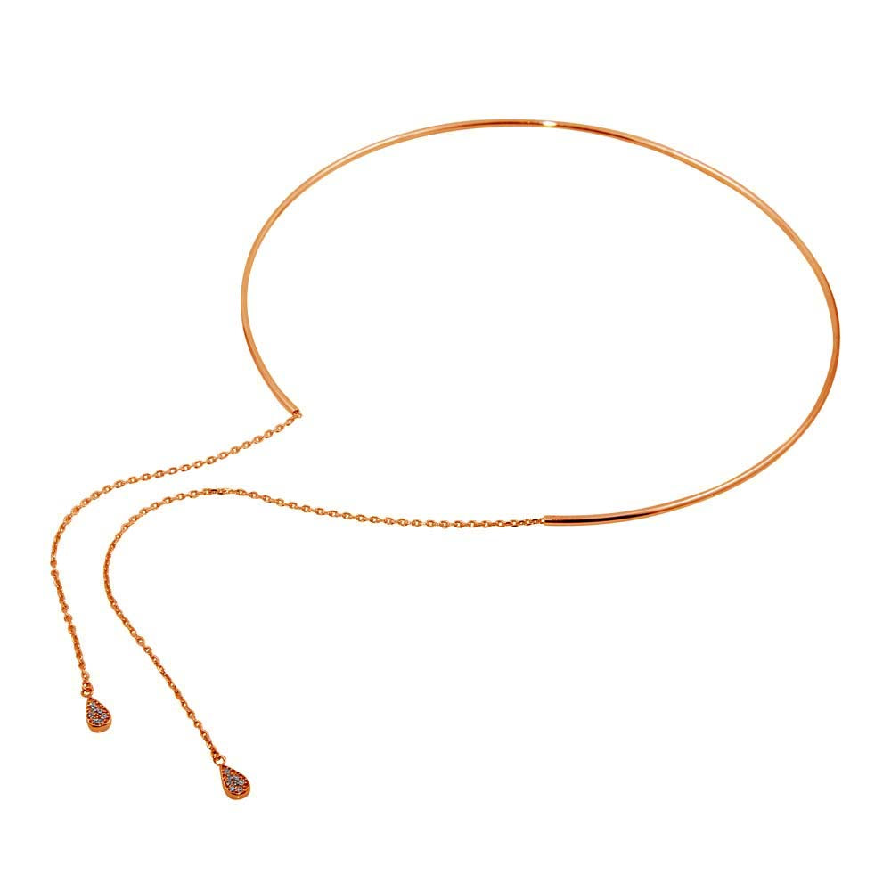Sterling Silver Rose Gold Plated Cuff Wire Necklace With Asymmetrical Tear Drops