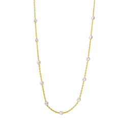 Sterling Silver Multi Diamond Cut Beads Two-Tone Gold Plated Italian Necklace