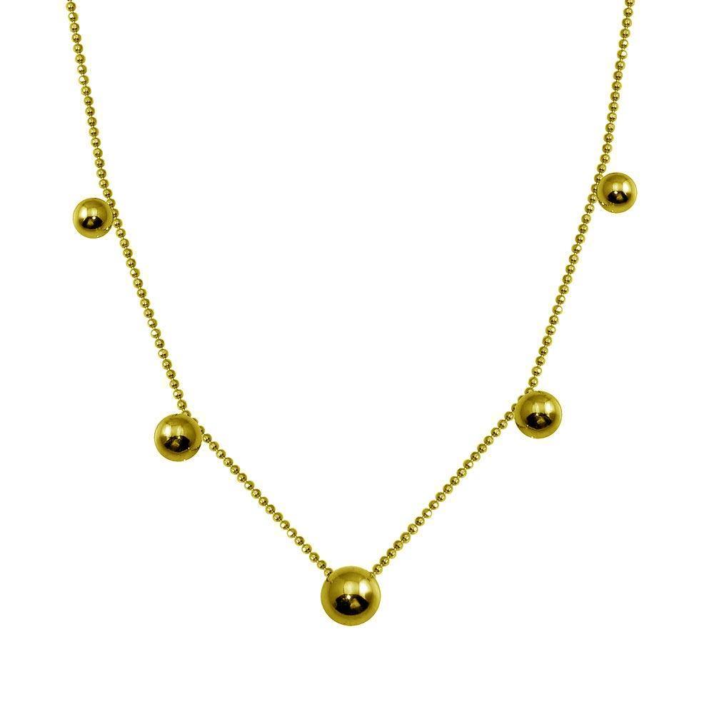 Sterling Silver Gold Plated 5 Beads Diamond Cut Link Chain Necklace - silverdepot