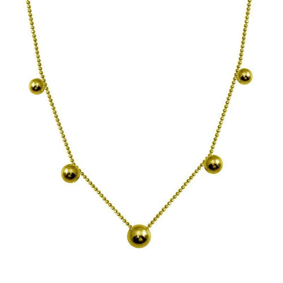 Sterling Silver Gold Plated 5 Beads Diamond Cut Link Chain Necklace - silverdepot