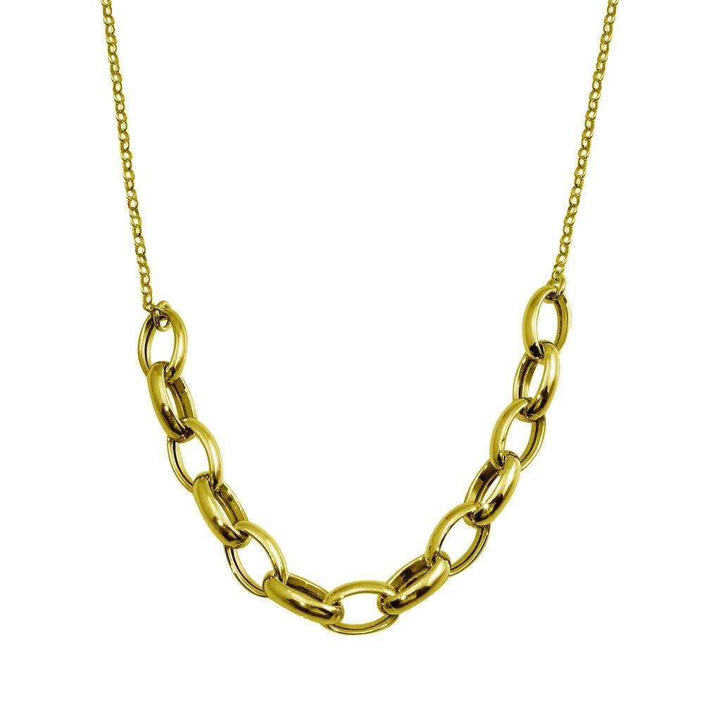Sterling Silver Gold Plated Large Oval Link Center Necklace