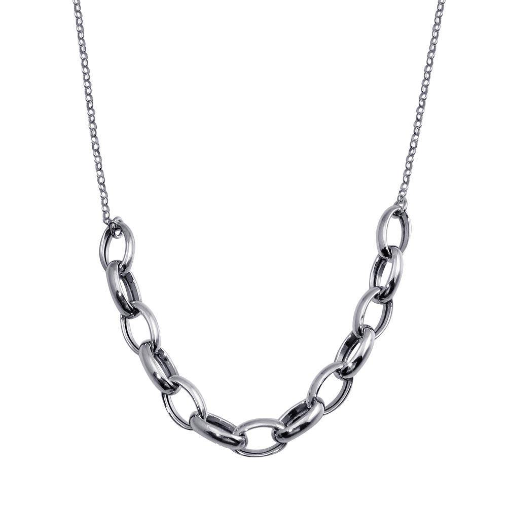Sterling Silver Rhodium Plated Large Oval Link Center Necklace