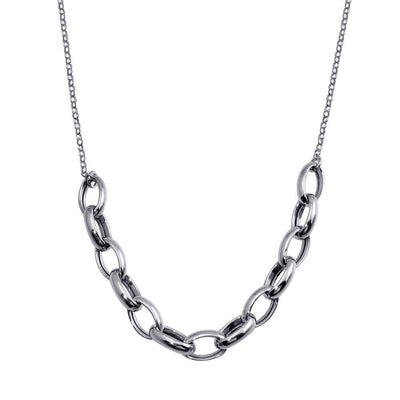 Sterling Silver Rhodium Plated Large Oval Link Center Necklace - silverdepot