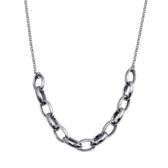 Sterling Silver Rhodium Plated Large Oval Link Center Necklace