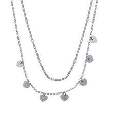 Load image into Gallery viewer, Sterling Silver Rhodium Plated Multi Chain Dangling Heart Charm Necklace - silverdepot