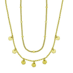 Sterling Silver Gold Plated Multi Chain Dangling Disc Charm Necklace