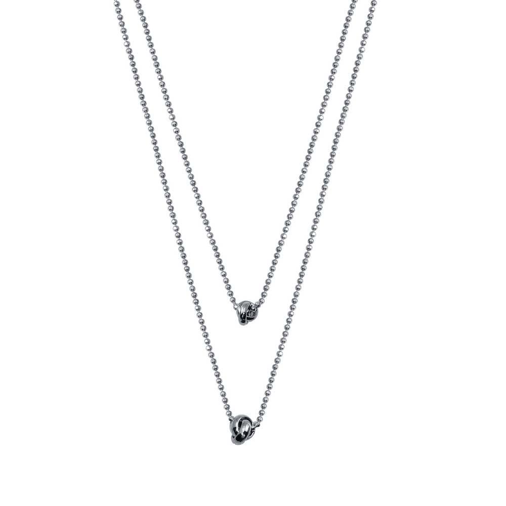 Sterling Silver Rhodium Plated Multi Beaded Chain Knot Charm Necklace - silverdepot