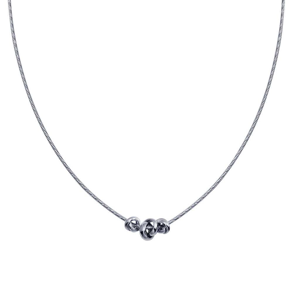 Sterling Silver Rhodium Plated DC Snake Chain Knot Charm Necklace