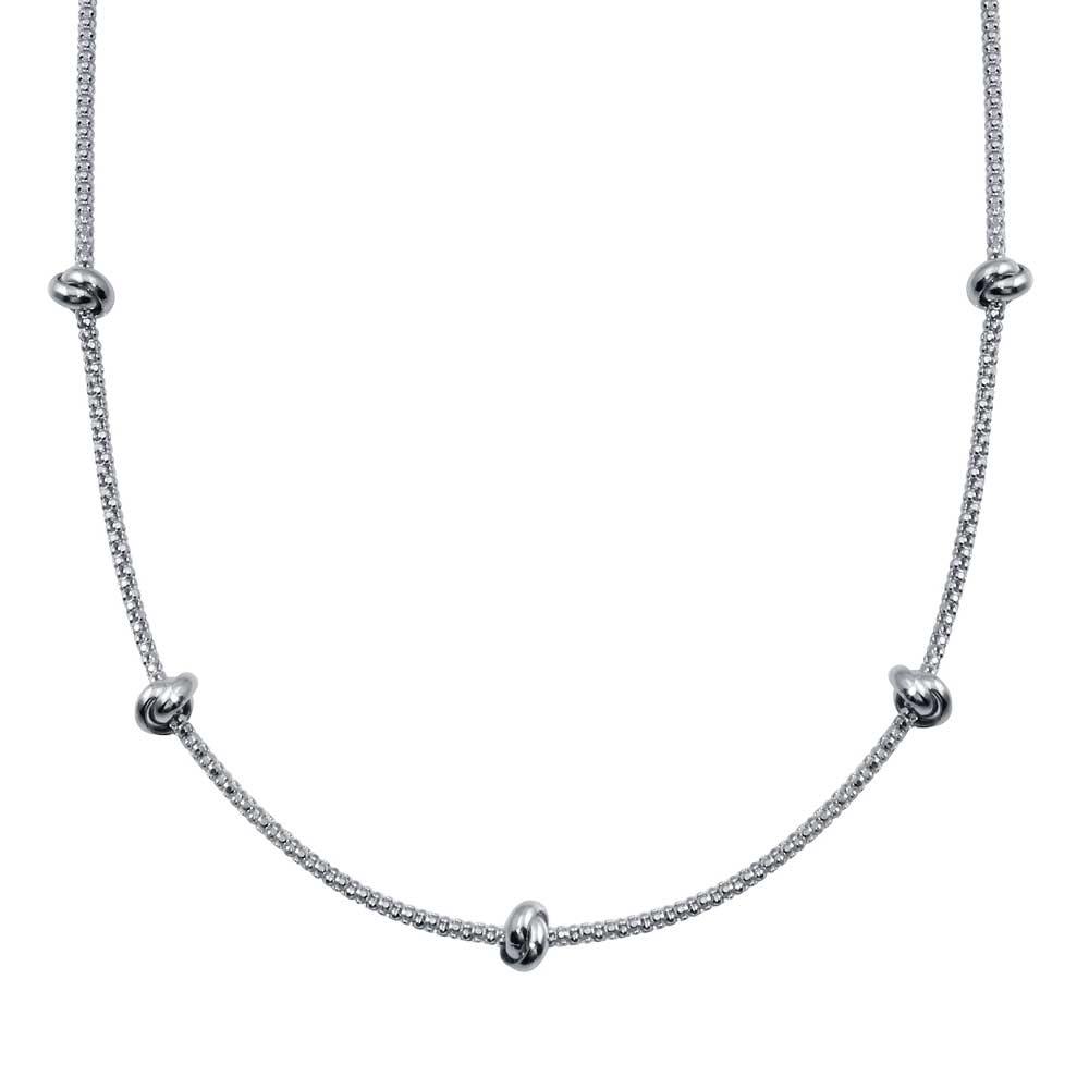 Sterling Silver Rhodium Plated Correana Chain 5 Knot Charm Necklace - silverdepot