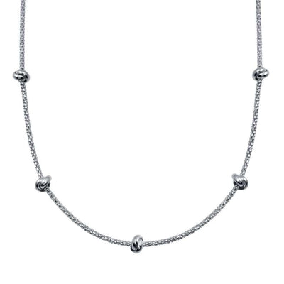Sterling Silver Rhodium Plated Correana Chain 5 Knot Charm Necklace - silverdepot