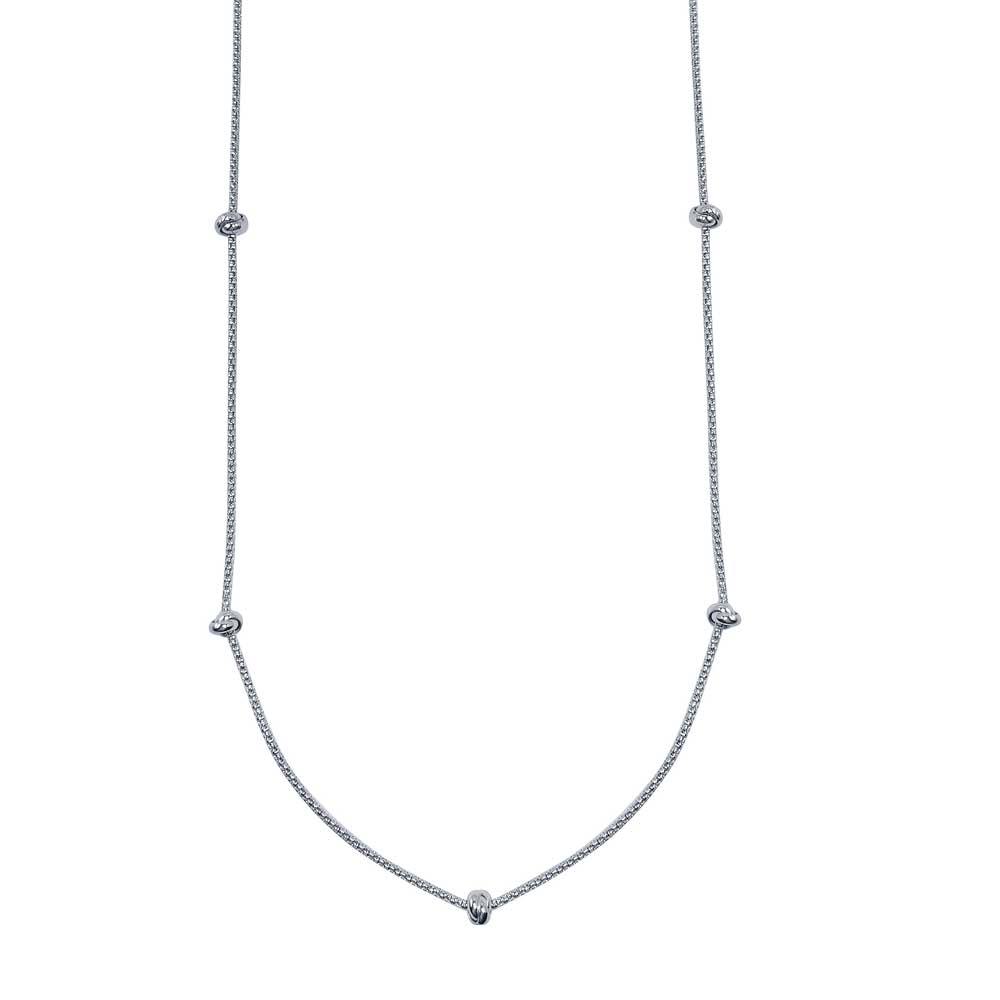 Sterling Silver Rhodium Plated Correana Chain 7 Knot Charm Necklace - silverdepot